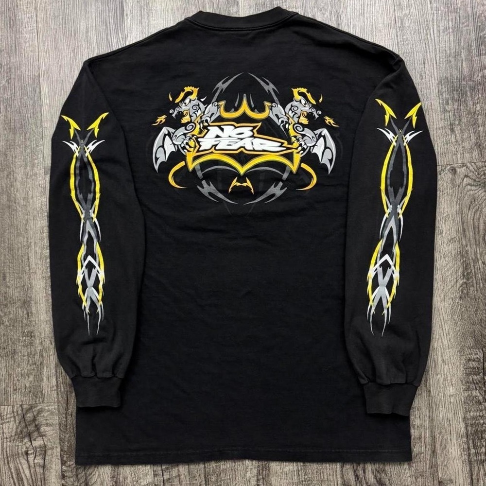 Vintage Y2K No Fear Dragon Tribal Sleeve Hits Long Sleeve Skater Shirt Sz M